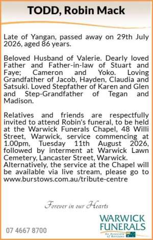 Robin Todd’s Funeral Notice
