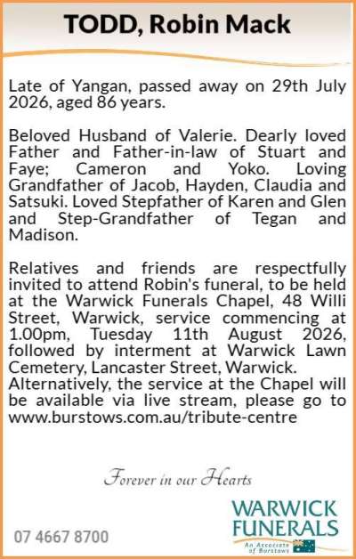 Robin Todd’s Funeral Notice