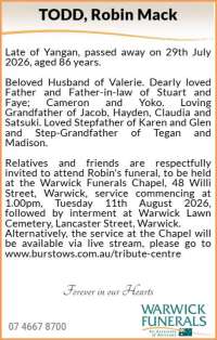Robin Todd’s Funeral Notice
